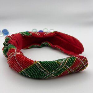 Chic Knotted Fully Beaded Headbands , Handcrafted Red & Green Festive Headband